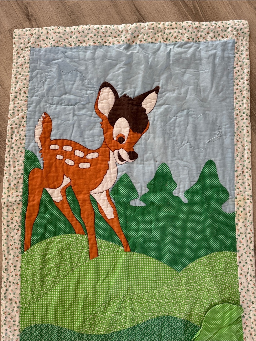 Vintage Quilted Bambi Crib Blanket w/ Corner Pocket Nursery Decor 30 X 43” - Picture 2 of 6